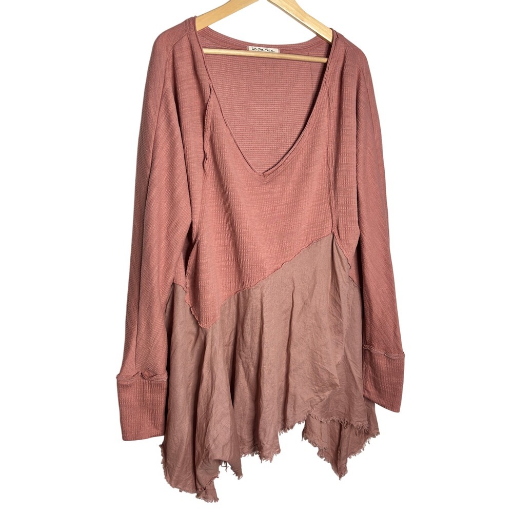 We The Free Coming In Hot Long Sleeve Tunic Trapeze Hem V Neck Oversized Size S - Picture 12 of 13